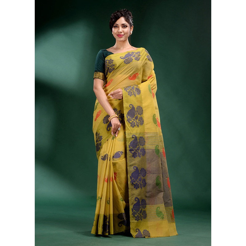 Yellow Cotton Saree With Blouse Piece - JD986585859