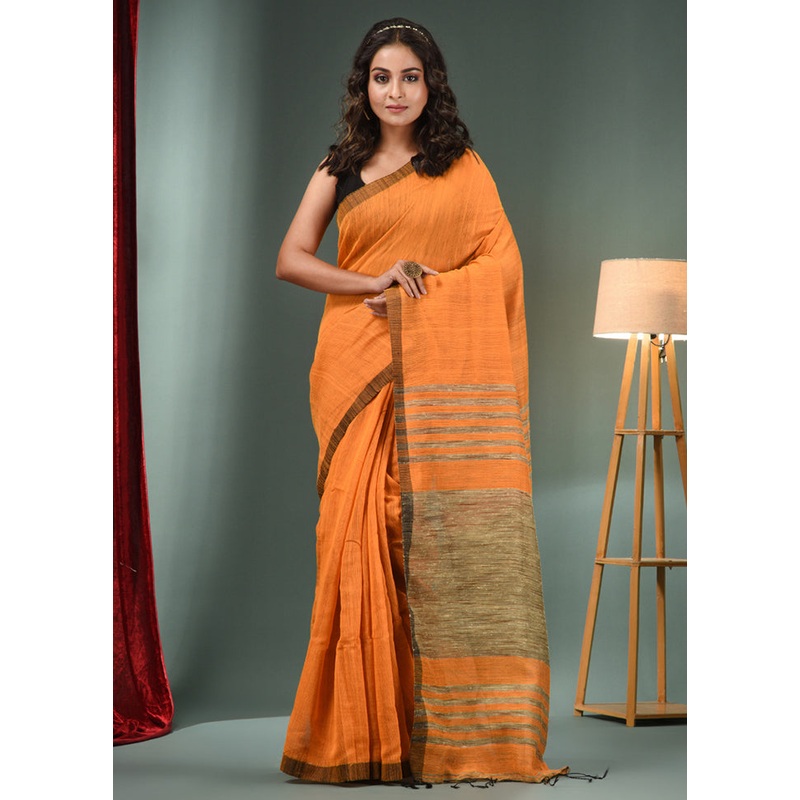 Yellow Cotton Saree With Blouse Piece - JD986585868