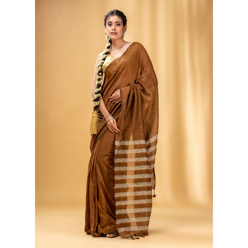 Yellow Cotton Saree With Blouse Piece - JD986585871