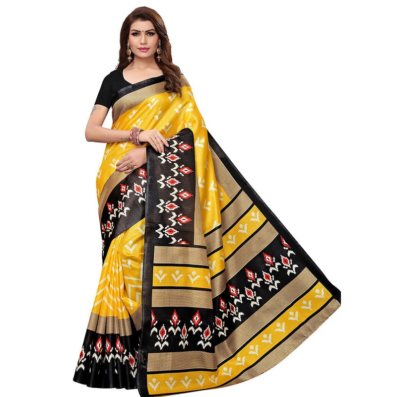 Yellow Dupion Silk Saree With Blouse Piece - JD986585847