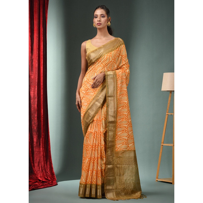 Yellow Dupion Silk Saree With Blouse Piece - JD986585851