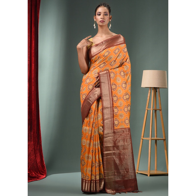 Yellow Dupion Silk Saree With Blouse Piece - JD986585852