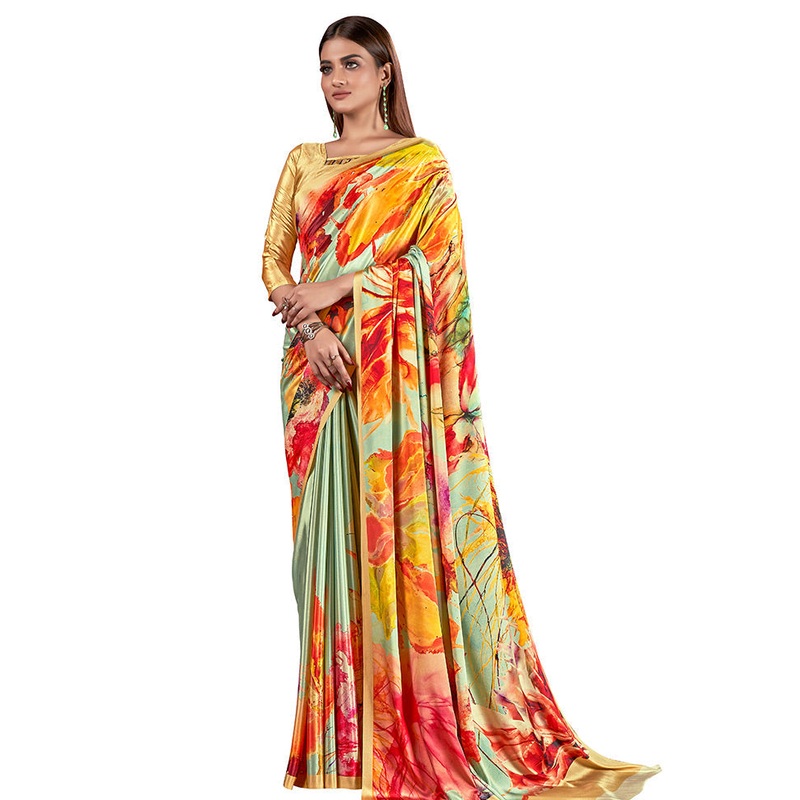 Yellow Dupion Silk Saree With Blouse Piece - JD986585855