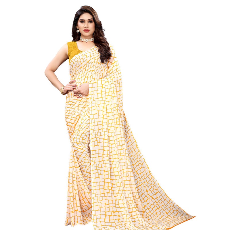 Yellow Georgette Saree With Blouse Piece - JD986585832