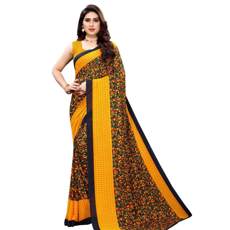 Yellow Georgette Saree With Blouse Piece - JD986585833