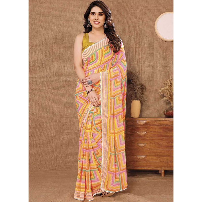Yellow Georgette Saree With Blouse Piece - JD986585836