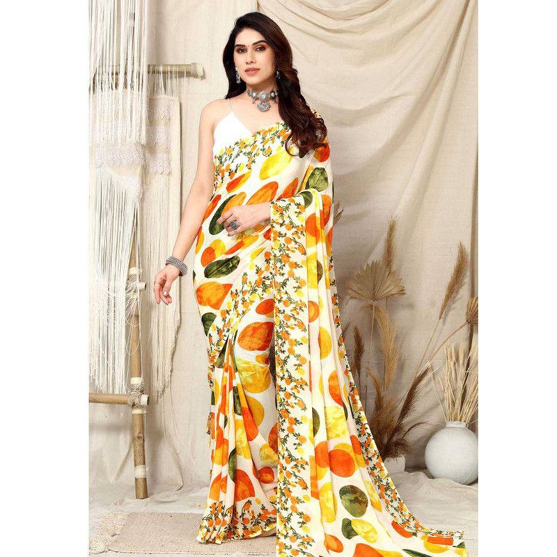 Yellow Georgette Saree With Blouse Piece - JD986585839