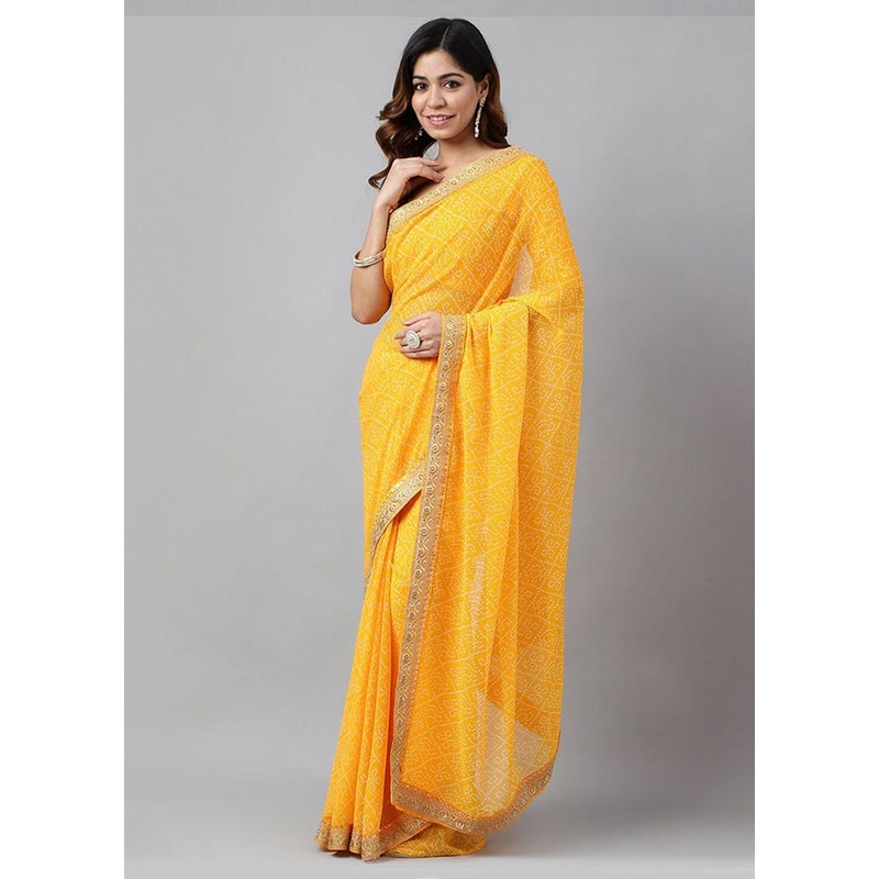 Yellow Georgette Saree With Blouse Piece - JD986585840