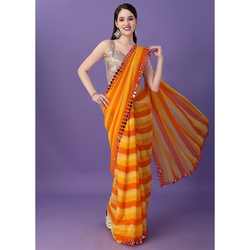 Yellow Georgette Saree With Blouse Piece - JD986585841