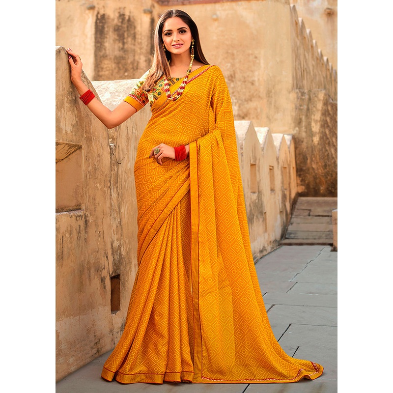 Yellow Georgette Saree With Blouse Piece - JD986585842
