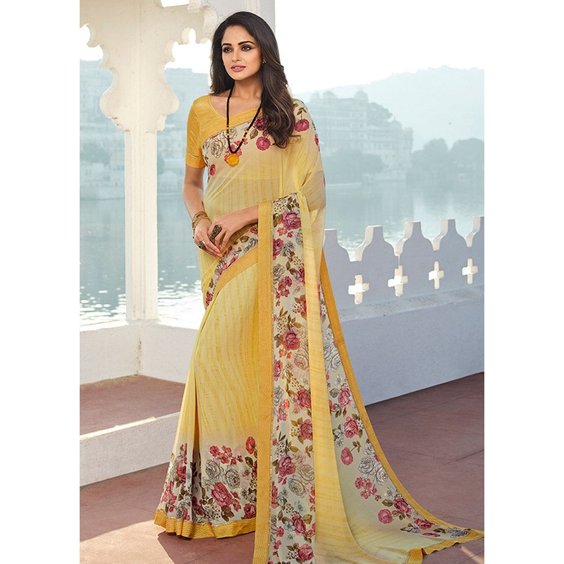 Yellow Georgette Saree With Blouse Piece - JD986585843