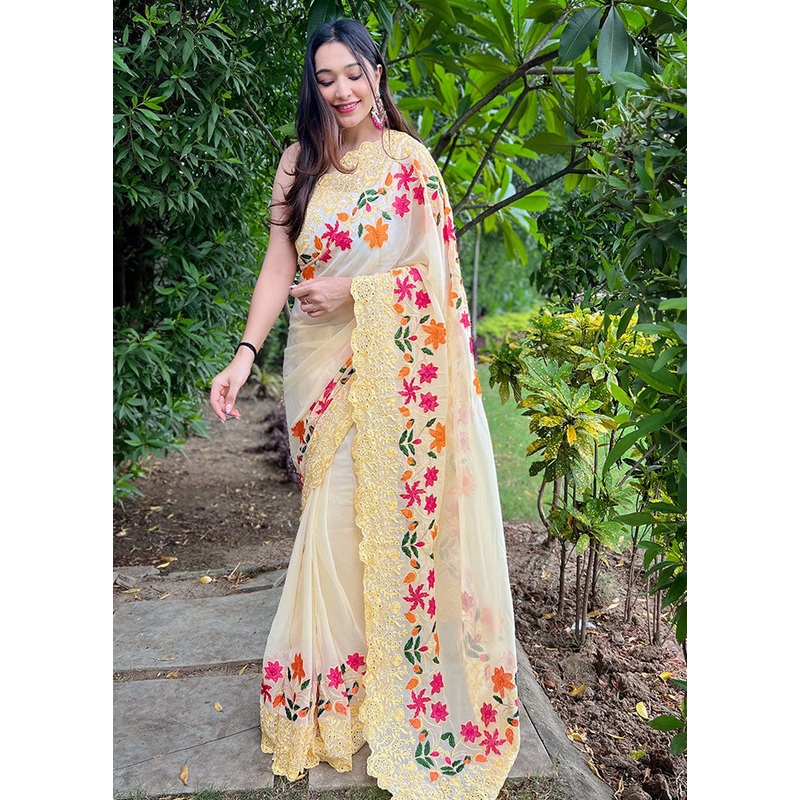 Yellow Georgette Saree With Blouse Piece - JD986585844
