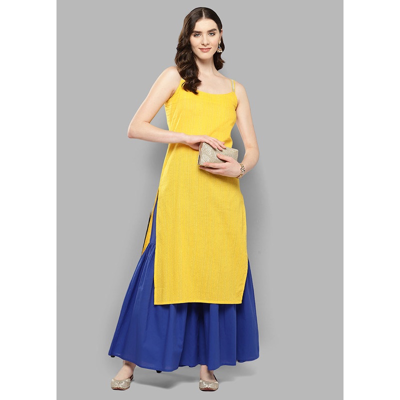2 Pc Mustard Pure Cotton Kurti Set - JD986585773