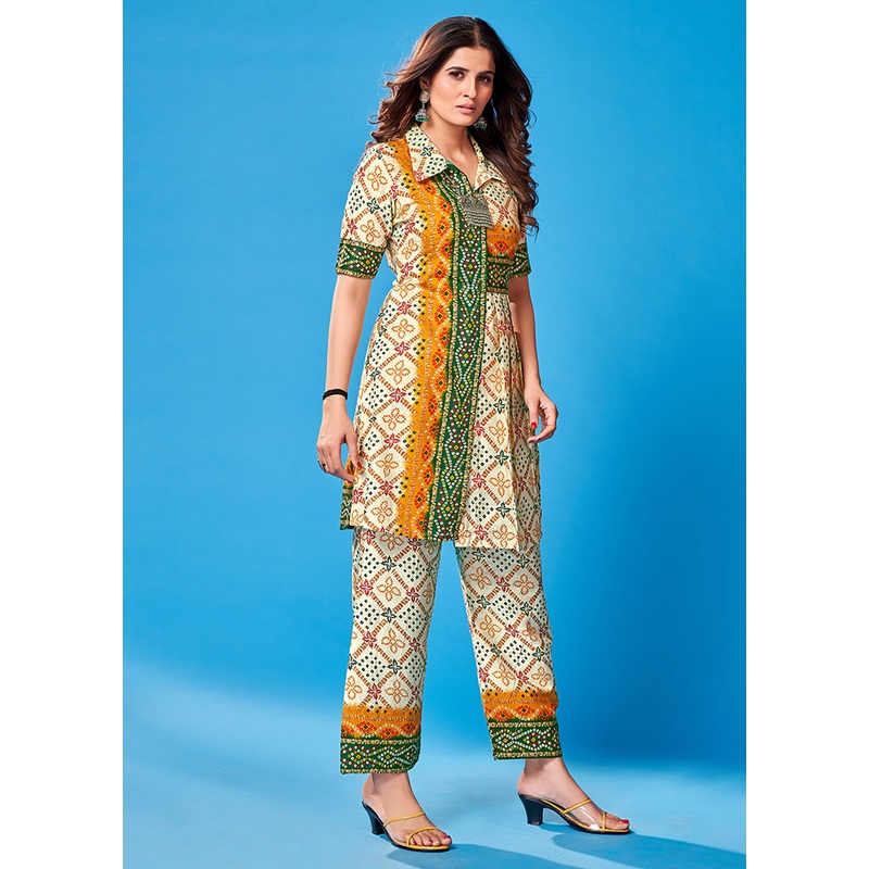 2 Pc Off White Readymade Rayon Kurti Set - JD986585765