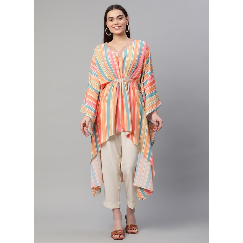 2 Pc Orange Readymade Silk Kurti Set - JD986585762