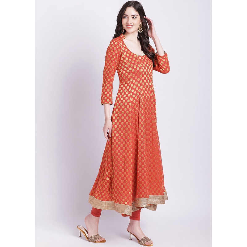 2 Pc Orange Readymade Silk Kurti Set - JD986585763