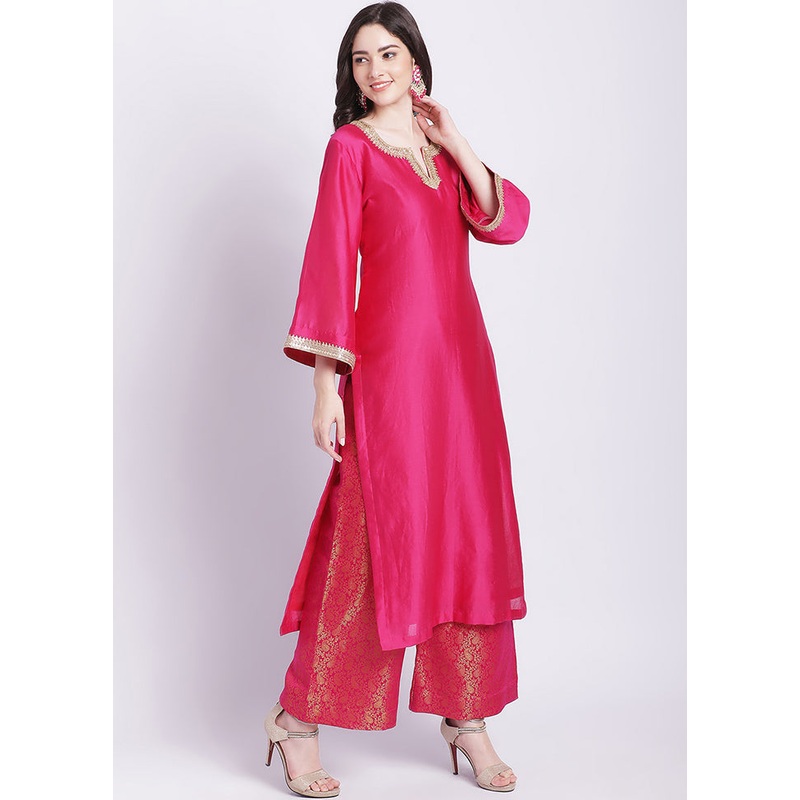 2 Pc Pink Readymade Chanderi Kurti Set - JD986585759