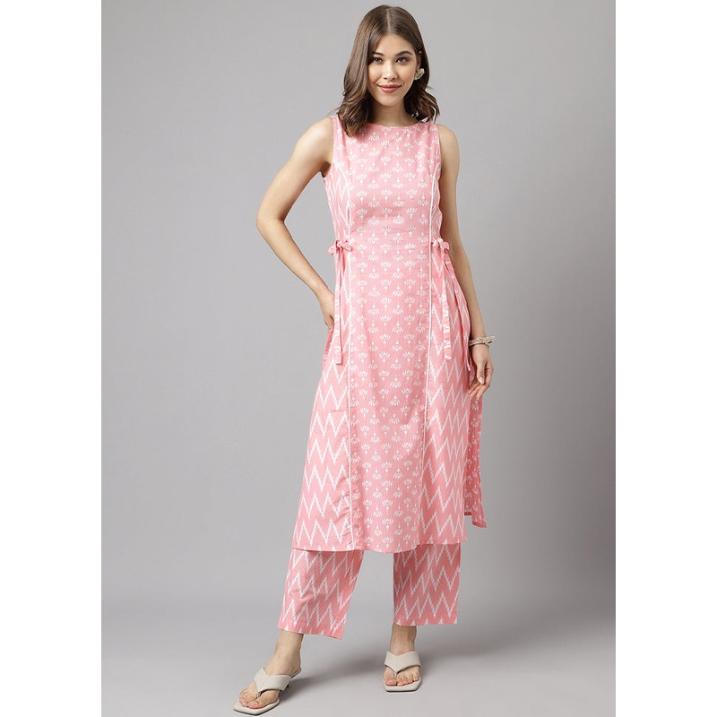 2 Pc Pink Readymade Cotton Kurti Set - JD986585754