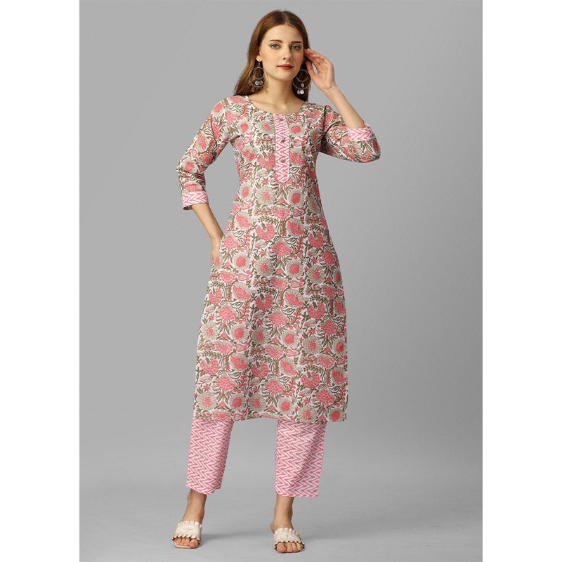 2 Pc Pink Readymade Cotton Kurti Set - JD986585755