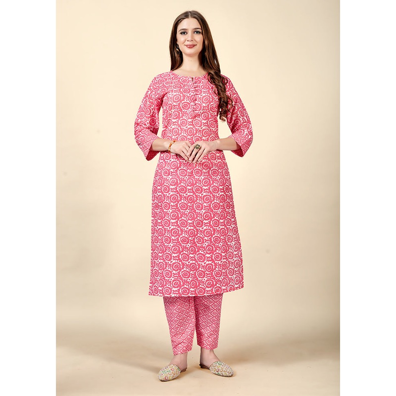 2 Pc Pink Readymade Cotton Kurti Set - JD986585757