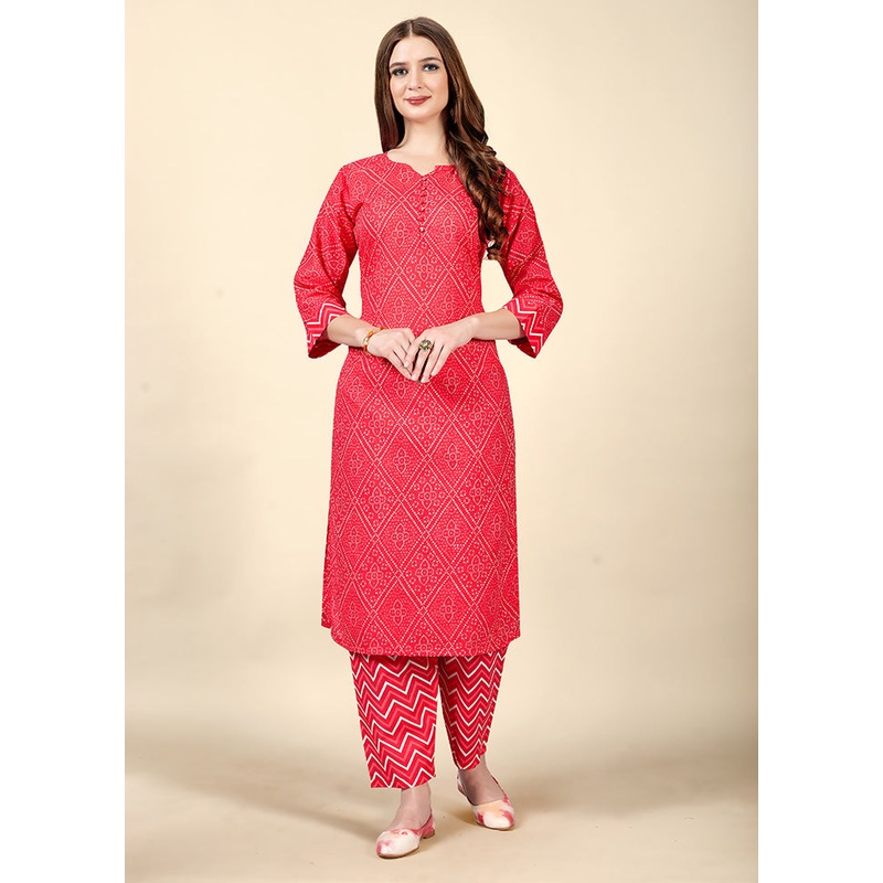 2 Pc Pink Readymade Cotton Kurti Set - JD986585758