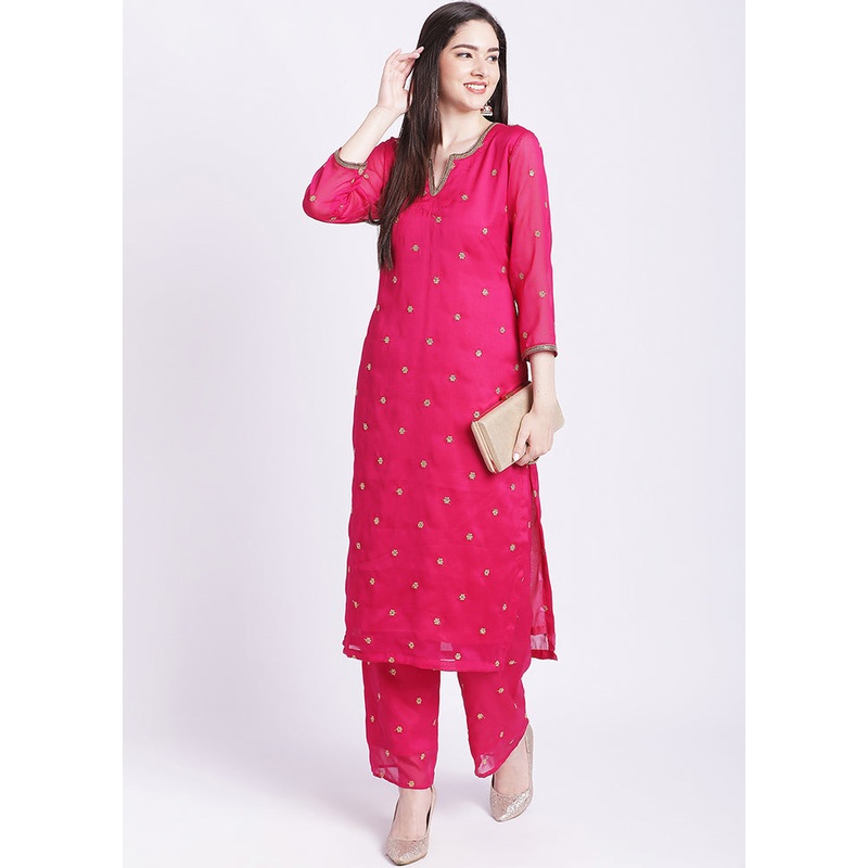 2 Pc Pink Readymade Georgette Kurti Set - JD986585750