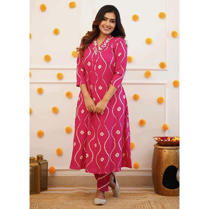 2 Pc Pink Readymade Rayon Kurti Set - JD986585745