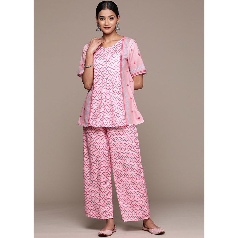 2 Pc Pink Readymade Rayon Kurti Set - JD986585746