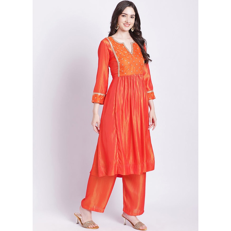 2 Pc Pink Readymade Silk Kurti Set - JD986585740