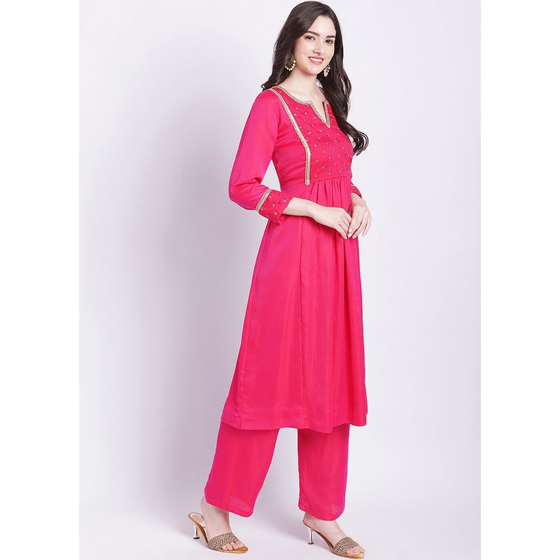2 Pc Pink Readymade Silk Kurti Set - JD986585741