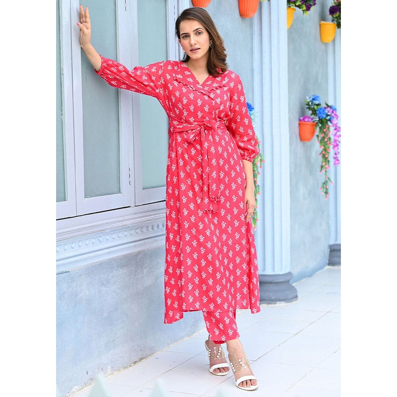2 Pc Pink Readymade Silk Kurti Set - JD986585743
