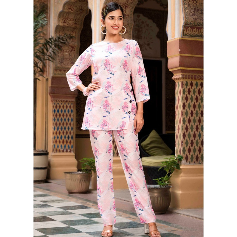 2 Pc Pink Readymade Silk Kurti Set - JD986585744