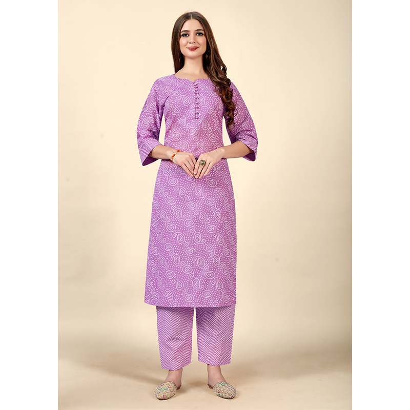 2 Pc Purple Readymade Cotton Kurti Set - JD986585734