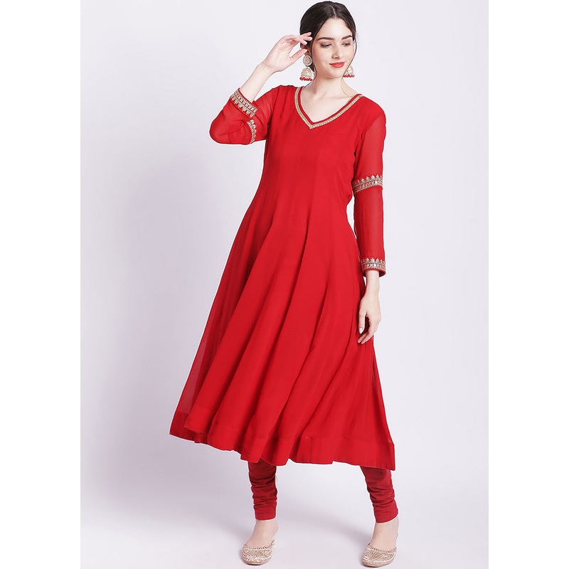 2 Pc Red Readymade Cotton Kurti Set - JD986585727