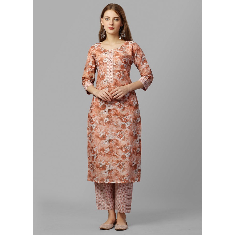 2 Pc Rust Readymade Cotton Kurti Set - JD986585723