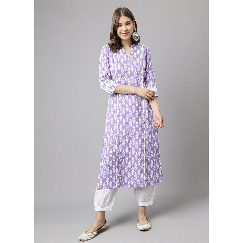 2 Pc Voilet Readymade Cotton Kurti Set - JD986585716