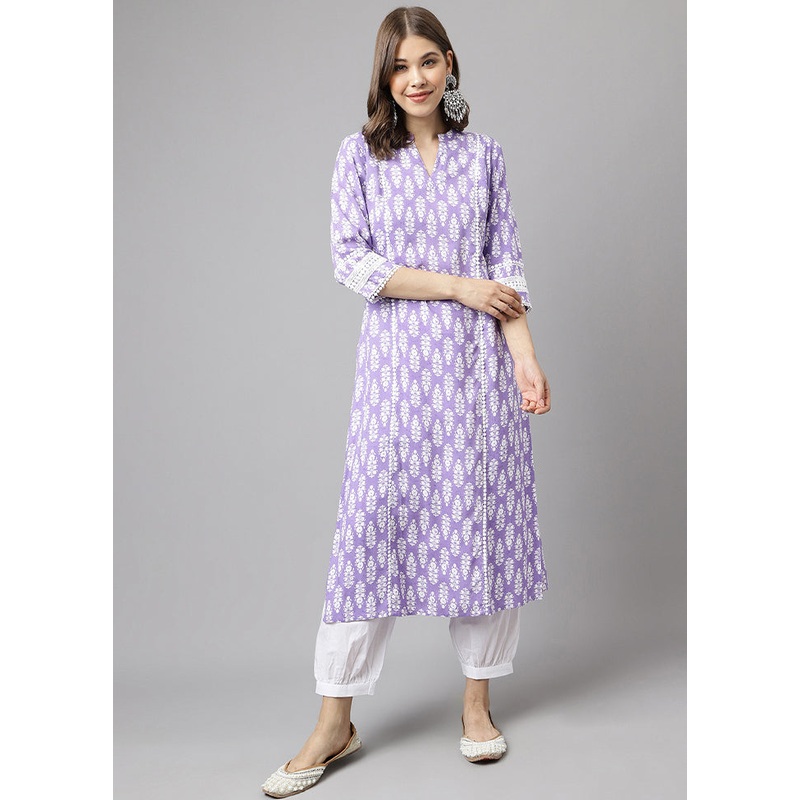 2 Pc Voilet Readymade Cotton Kurti Set - JD986585717