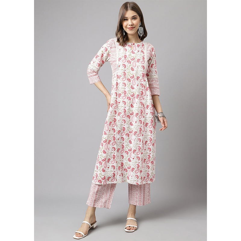 2 Pc White Readymade Cotton Kurti Set - JD986585712