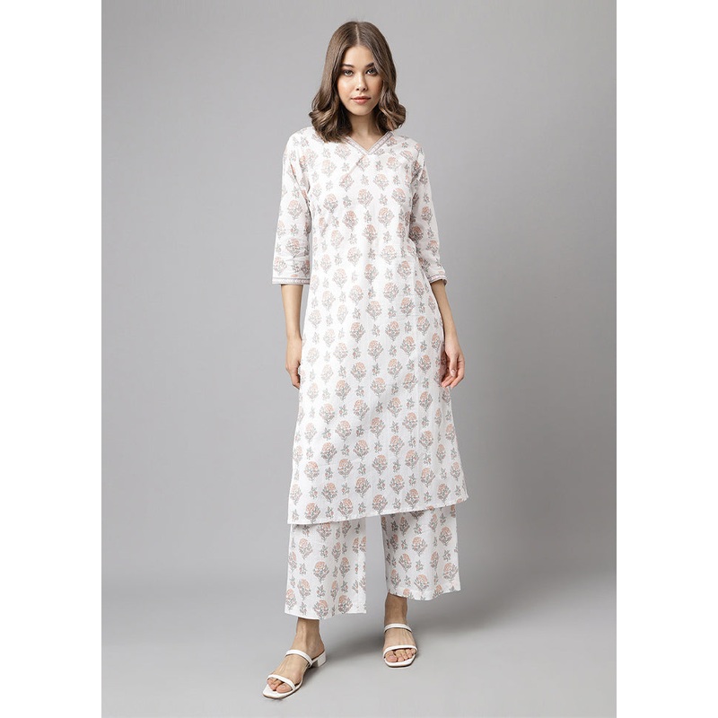 2 Pc White Readymade Cotton Kurti Set - JD986585714