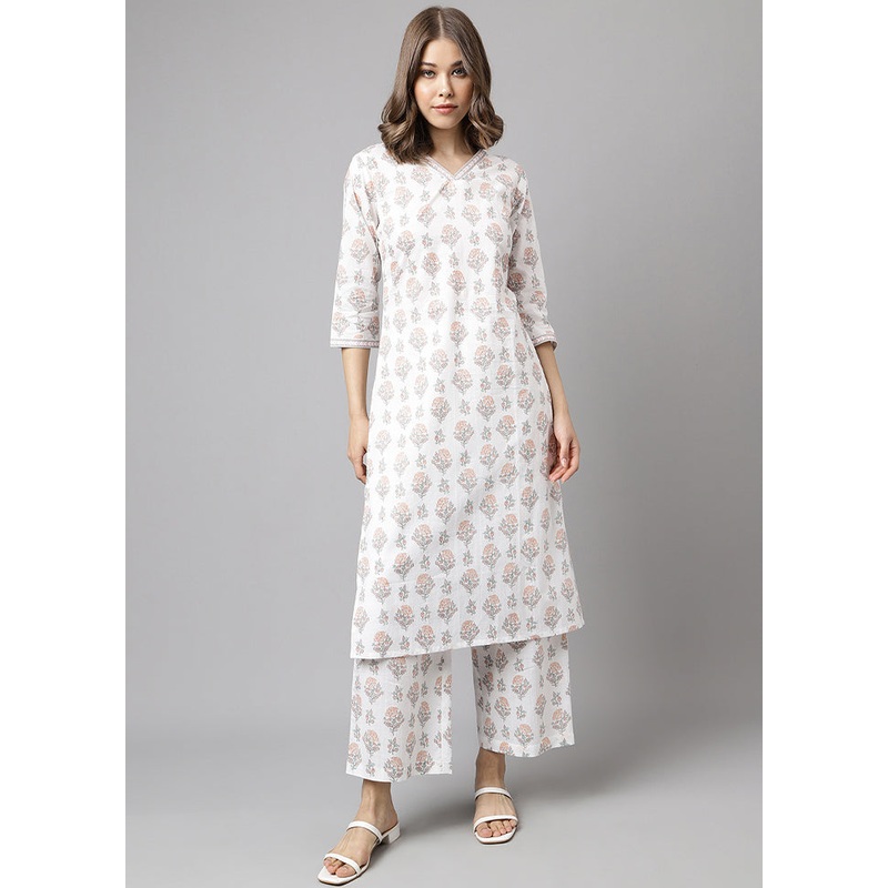 2 Pc White Readymade Cotton Kurti Set - JD986585715