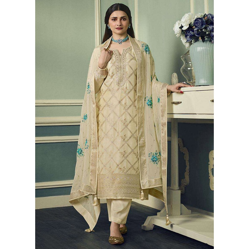 3 Pc Beige Unstitched Viscose Suit Set - JD986585697