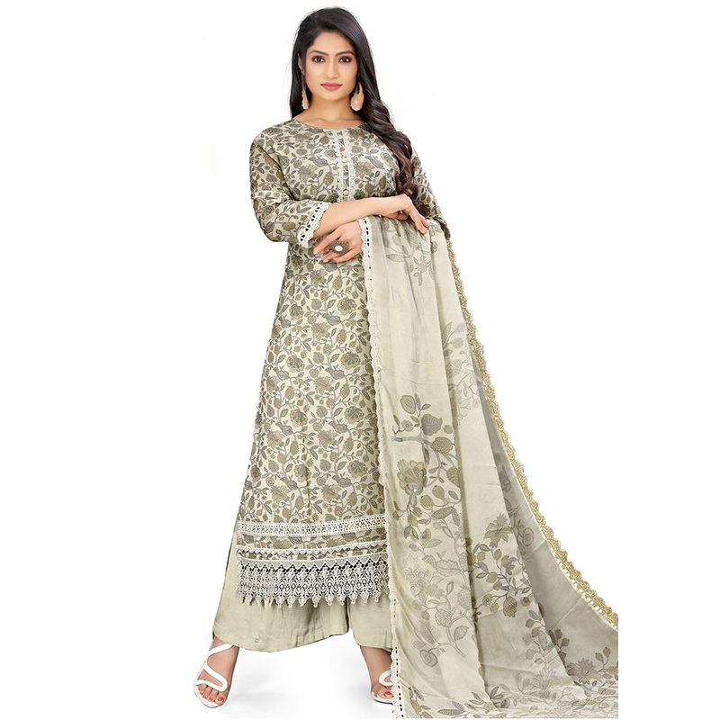 3 Pc Cream Unstitched Georgette Suit Set - JD986585645