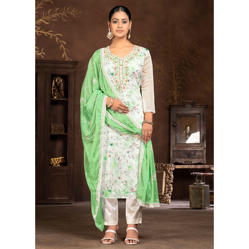 3 Pc Cream Unstitched Silk Suit Set - JD986585640