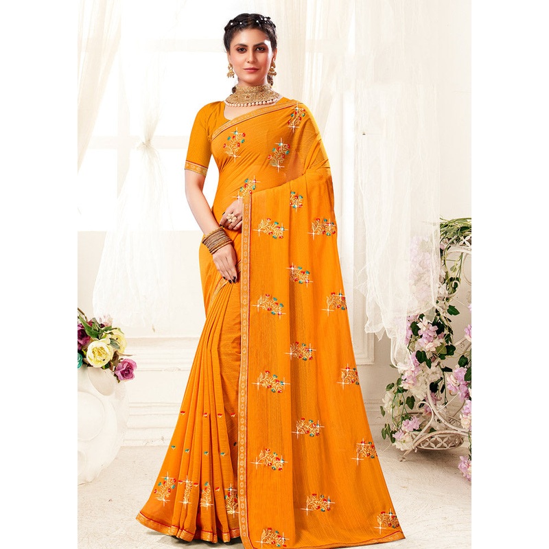 Yellow Georgette Saree With Blouse Piece - JD986585829