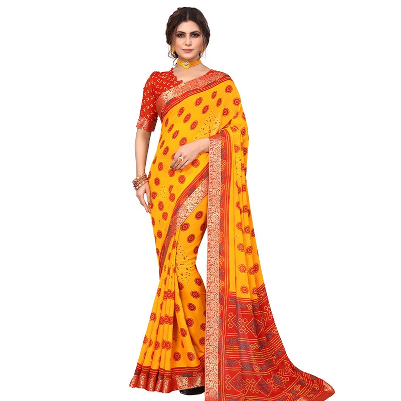 Yellow Georgette Saree With Blouse Piece - JD986585831