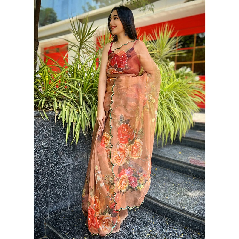 Yellow Organza Saree With Blouse Piece - JD986585826