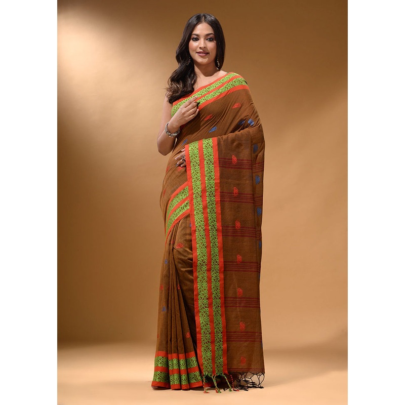 Yellow Pure Cotton Saree With Blouse Piece - JD986585819