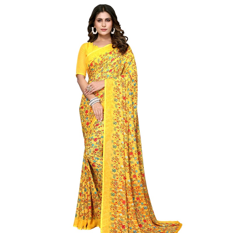 Yellow Silk Saree With Blouse Piece - JD986585787