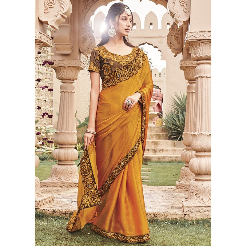 Yellow Silk Saree With Blouse Piece - JD986585789