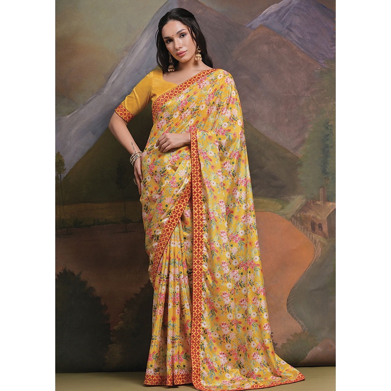 Yellow Silk Saree With Blouse Piece - JD986585792